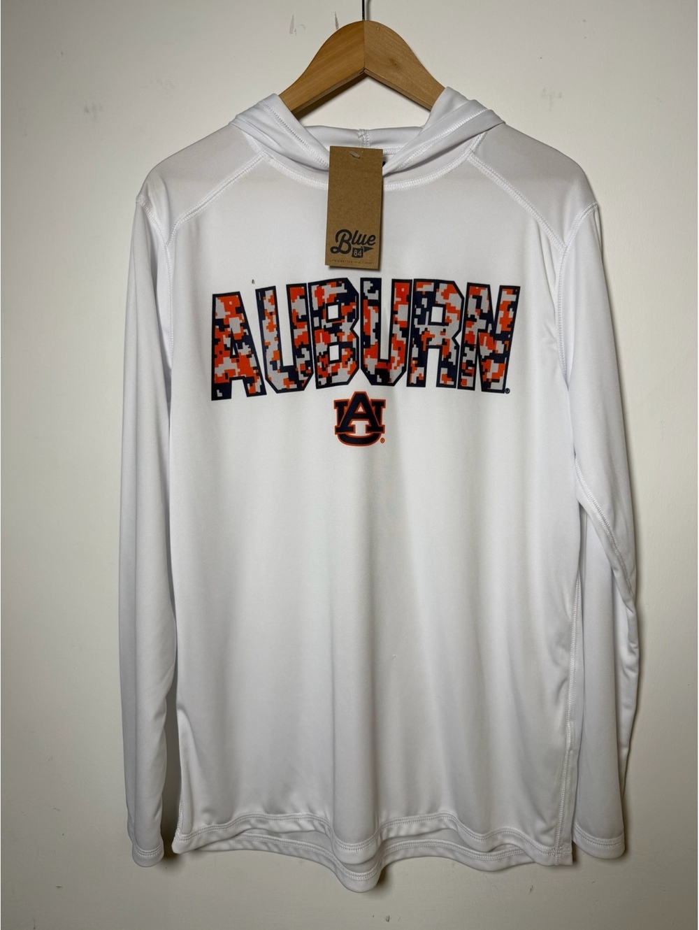 Blue 84 Auburn Tigers White Hooded Long Sleeve Shirt
